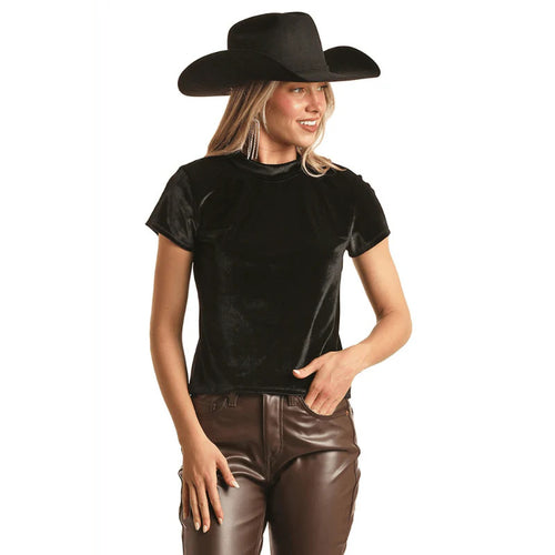 Rock and Roll Denim Women's Velvet Mock Neck Tee Shirts Western Tops