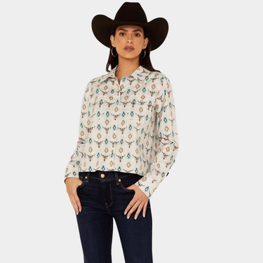 Steer Print Long Sleeve Snap Button Shirt