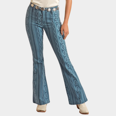 Rock & Roll Denim Diamonds and Stripes Aztec Flare Jeans