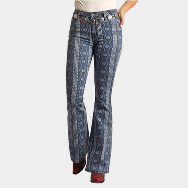 Indigo Aztec Button Flare Jean