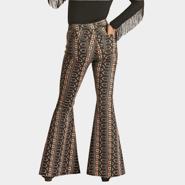 Multi Print Bell Bottom Jeans