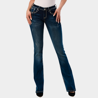 Grace In La Heavy Stitching Easy Fit Boot Cut Jeans