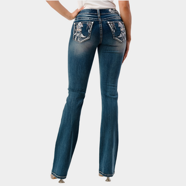 Feather Stitching Easy Fit Bootcut Jeans