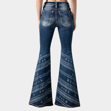 Miss Me Stars n Strips High Rise Flare Jeans