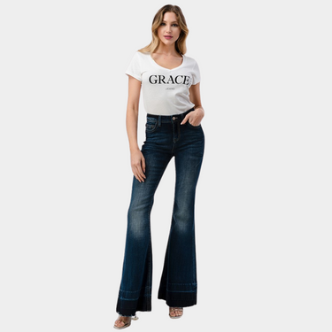 Grace In La Denim High Waist Flare Jeans